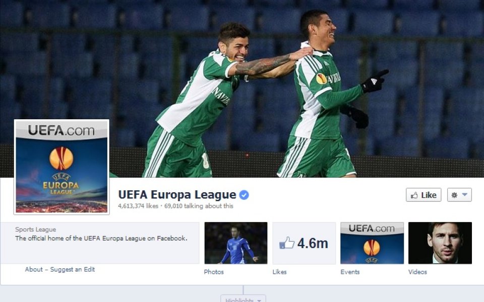 Лудогорец грейна в официалната страница на Лига Европа във Facebook