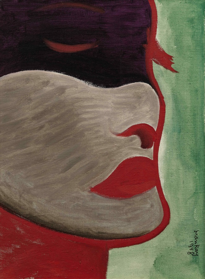 Платното с маслени бои върху боядисан дървен панел "Пурпурната маска" от 1948 г.