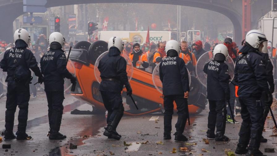 Сблъсъци в Брюксел по време на национален протест