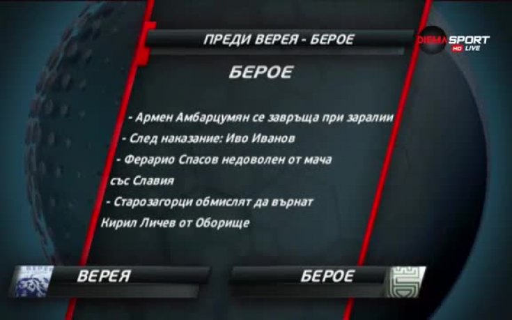 Преди Верея - Берое: Старозагорско дерби на честта