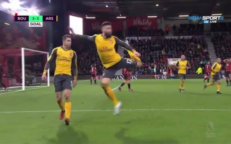 Жиру изравни за Арсенал срещу Борнемут в добавеното време