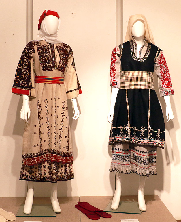 Празнична лятна носия на млада жена от село Стразимировци, Трънско от началото на XIX век, женска носия от село Сливница, Софийско края на XIX век.