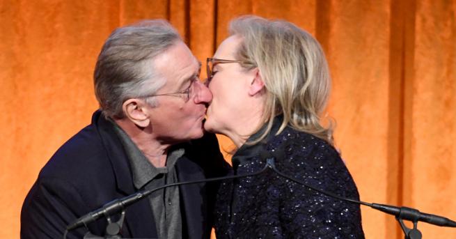 С гореща целувка Робърт де Ниро поздрави Мерил Стрийп за