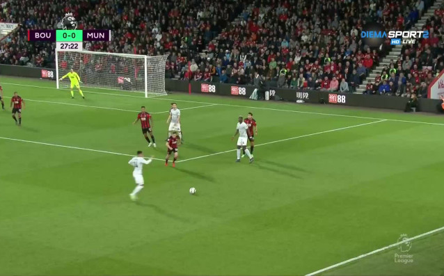 Отборът на Манчестър Юнайтед води с 1 0 на Борнемут след