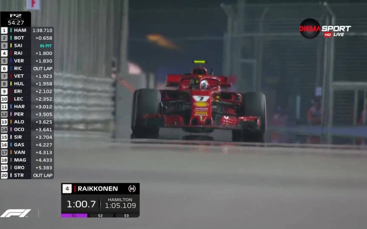 Кими най-бърз във втората тренировка в Сингапур, Фетел се удари в стената