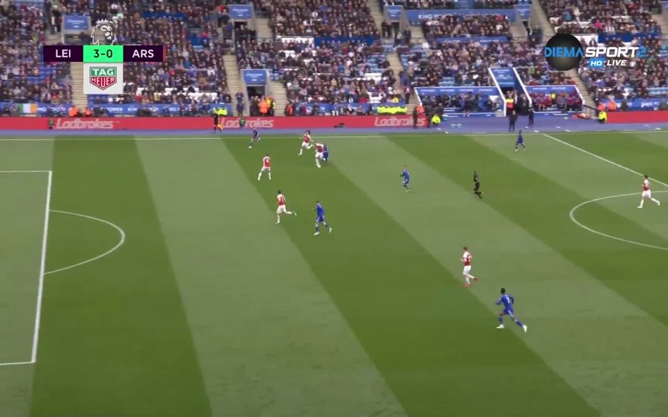 В добавеното време на двубоя между Лестър и Арсенал, Варди