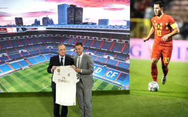 Президентът на Реал Мадрид приветства новото попълнение Еден Азар Босът