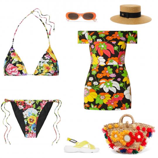 <p><b>Цветна градина</b><br />
Повелителите на пролетта и лятото заслужават да дефилират и по плажната ивица. Цветята носят настроение и жажда за живот. Пъстра комбинация от бански и чанта на цветя Dolce&amp;Gabbana, мини рокля Dodo Bar On, шапка и слънчеви очила Gucci и сандали Prada.</p>

<p>&nbsp;</p>