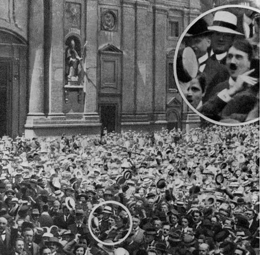  <br> В деня преди изборите за райхспрезидент през 1932 година е оповестена фотография, на която под лупа се вижда Хитлер на Одеонсплац през 1914 година <br> 