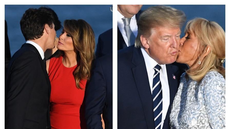 <p><strong>Мелания и Брижит</strong> раздават целувки по време на срещата на Г-7</p>
