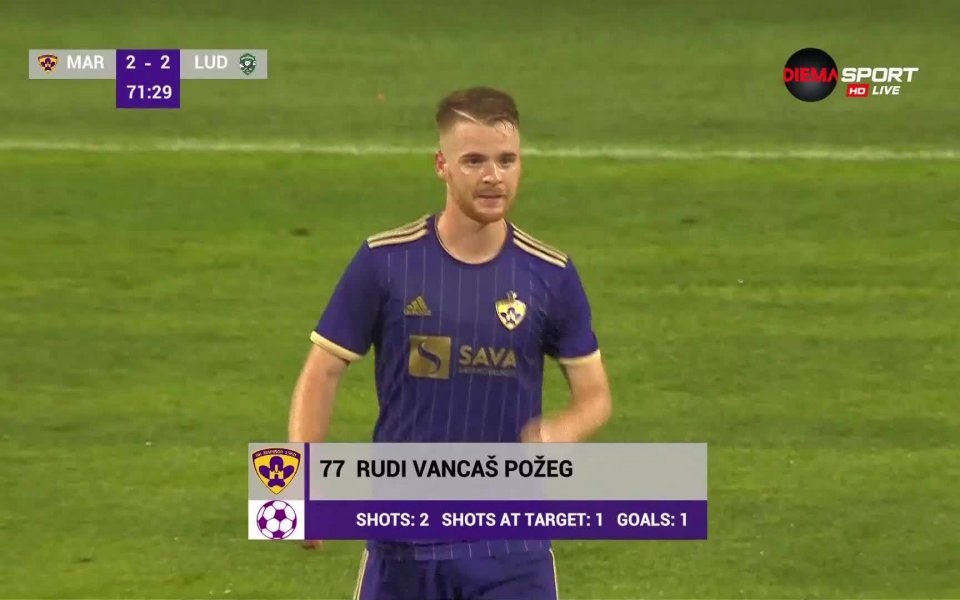 Отборът на Марибор изравни на Лудогорец в 72-ата минута, когато