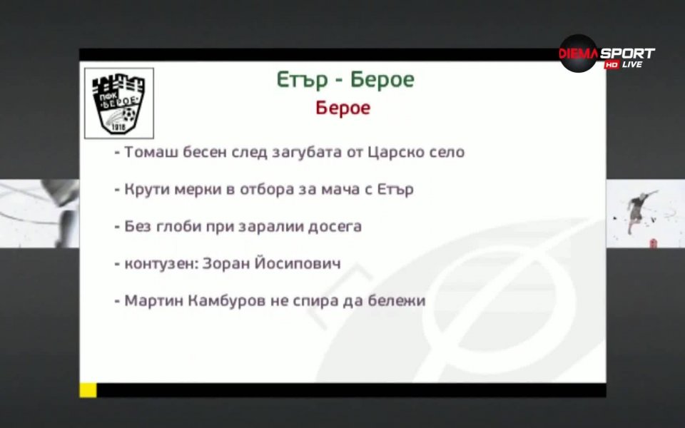 Отборите на Етър Велико Търново и Берое Стара Загора се