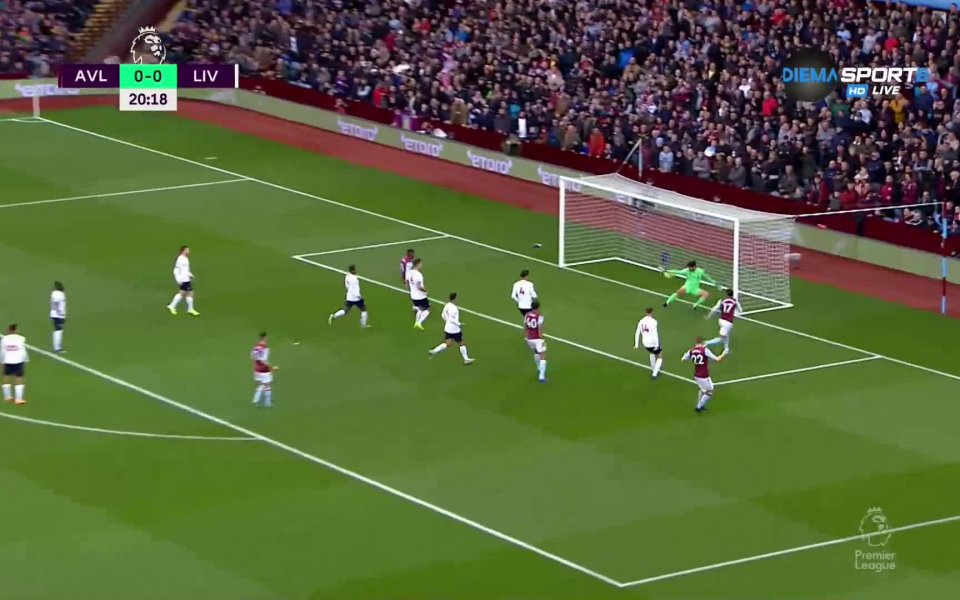 Тимът на Астън Вила води минимално с 1:0 на Ливърпул