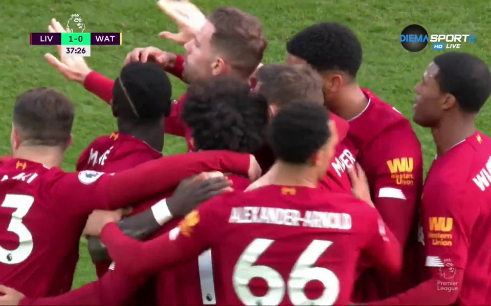 Абсолютно стихийна атака от Ливърпул съсипа Уотфорд в 38-ата минута