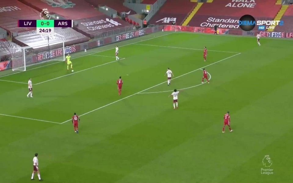 В 25-ата минута на дербито между Ливърпул и Арсенал, Лаказет