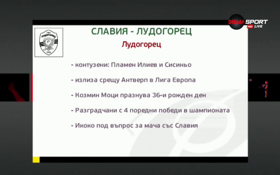 Отборът на Славия приема Лудогорец в последен мач от неделната