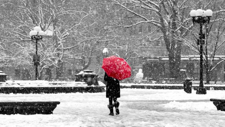 зима сняг буря жена студ чадър