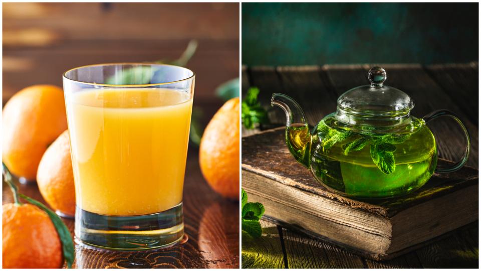 <p><strong>Зелен чай и портокалов сок</strong></p>

<p>Зеленият чай лекува пърхота, като намалява излишното производство на себум в скалпа (7). Киселинното рН и съдържанието на витамин С в портокаловия сок го превръщат в добра комбинация, за да се отървете от зимния пърхот.</p>

<p><strong>Необходими са:</strong></p>

<p>4 супени лъжици зелен чай<br />
2 супени лъжици портокалов сок</p>

<p><strong>Начин на употреба</strong></p>

<p>Смесете зеления чай и портокаловия сок.<br />
Нанесете тази смес върху скалпа.<br />
Оставете я за 20 минути и измийте с шампоан против пърхот.</p>