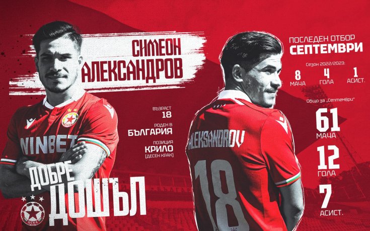 ЦСКА праща младежки национал в Септември София