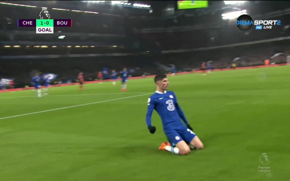 Кай Хавертц откри резултата за своя Челси срещу Борнемут в