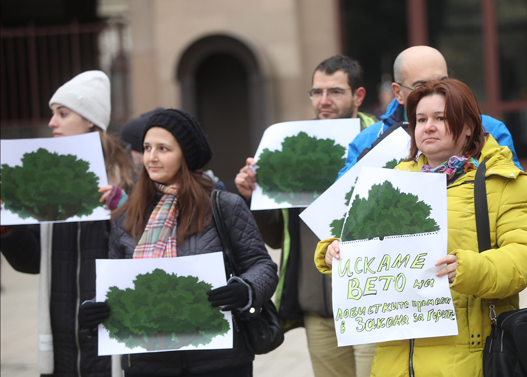 <p>Флашмоб пред президентството след приети промени в Закона за горите</p>