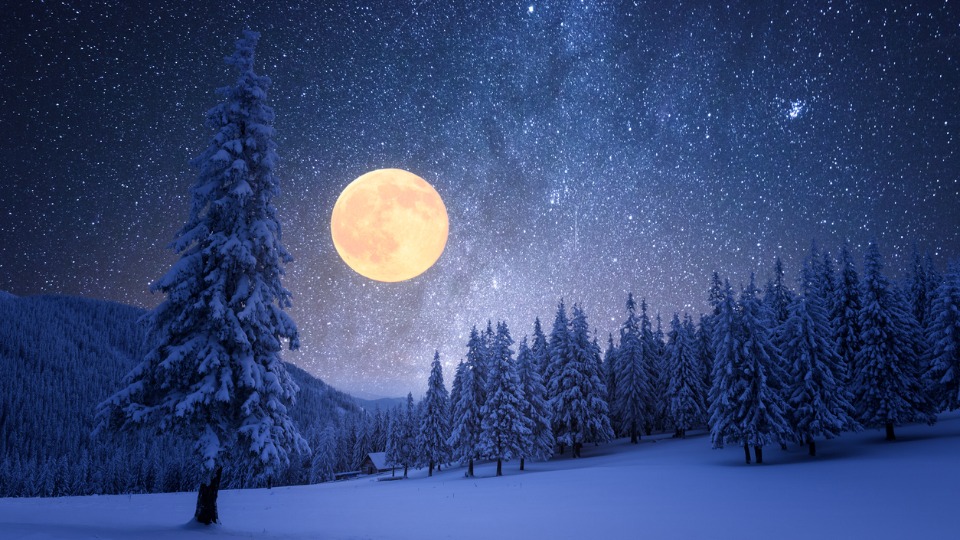 луна пълнолуние зима сняг