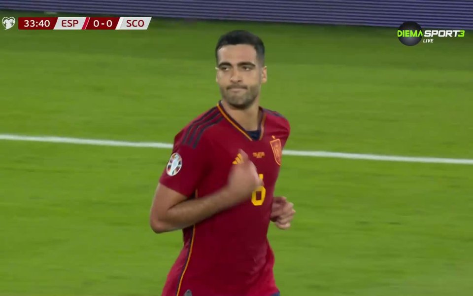 В 33-ата минута Гави намери Оярсабал в наказателното поле. Неговият