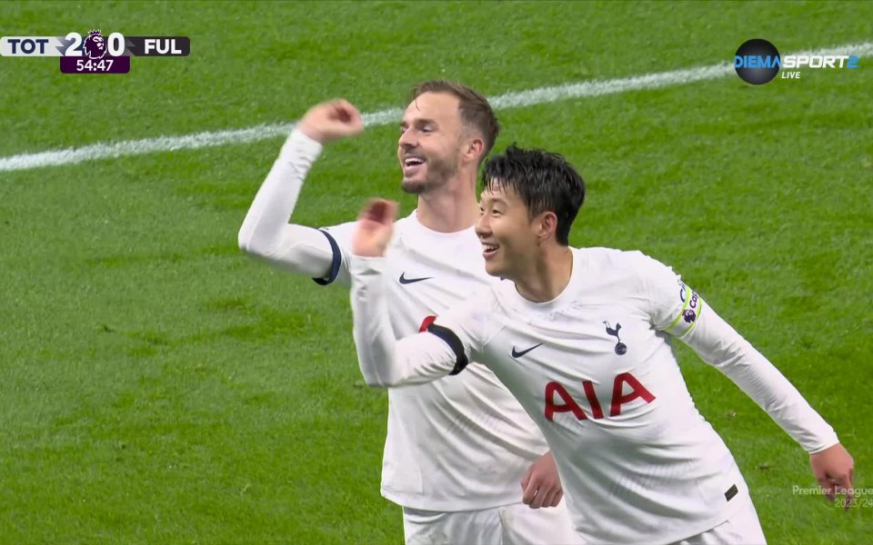 Джеймс Мадисън реализира втория гол за Тотнъм срещу Фулъм в