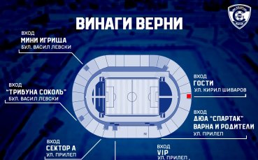Стадион Спартак ще бъде достъпен чрез шест входа за двубоя