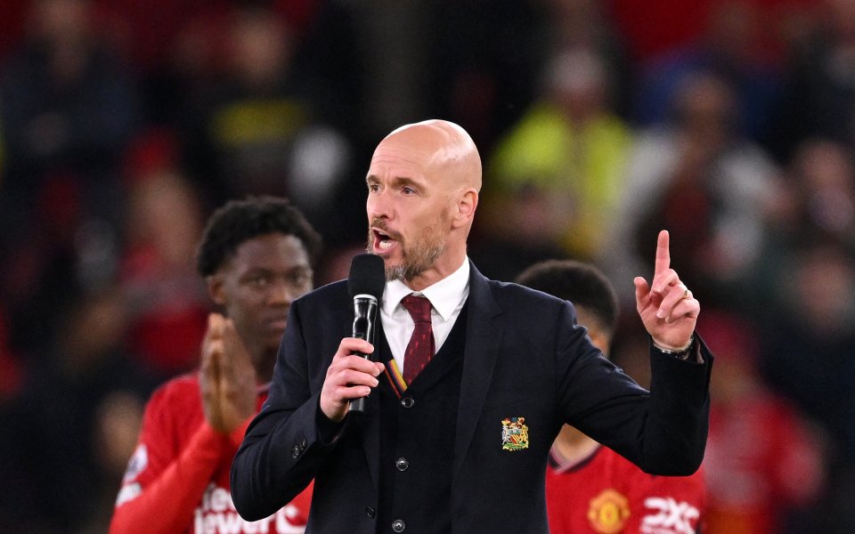 Ерик тен Хаг държа реч след последния домакински мач на Манчестър Юнайтед, 15.05.2024 г.