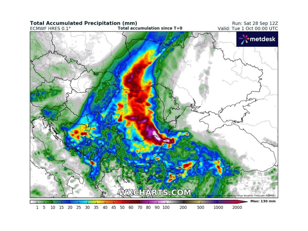 Сумарни валежи за 29 и 30 септември според ECMWF