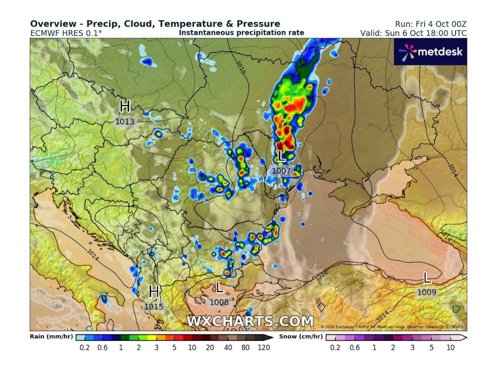 Валежи на 6 октомври според ECMWF