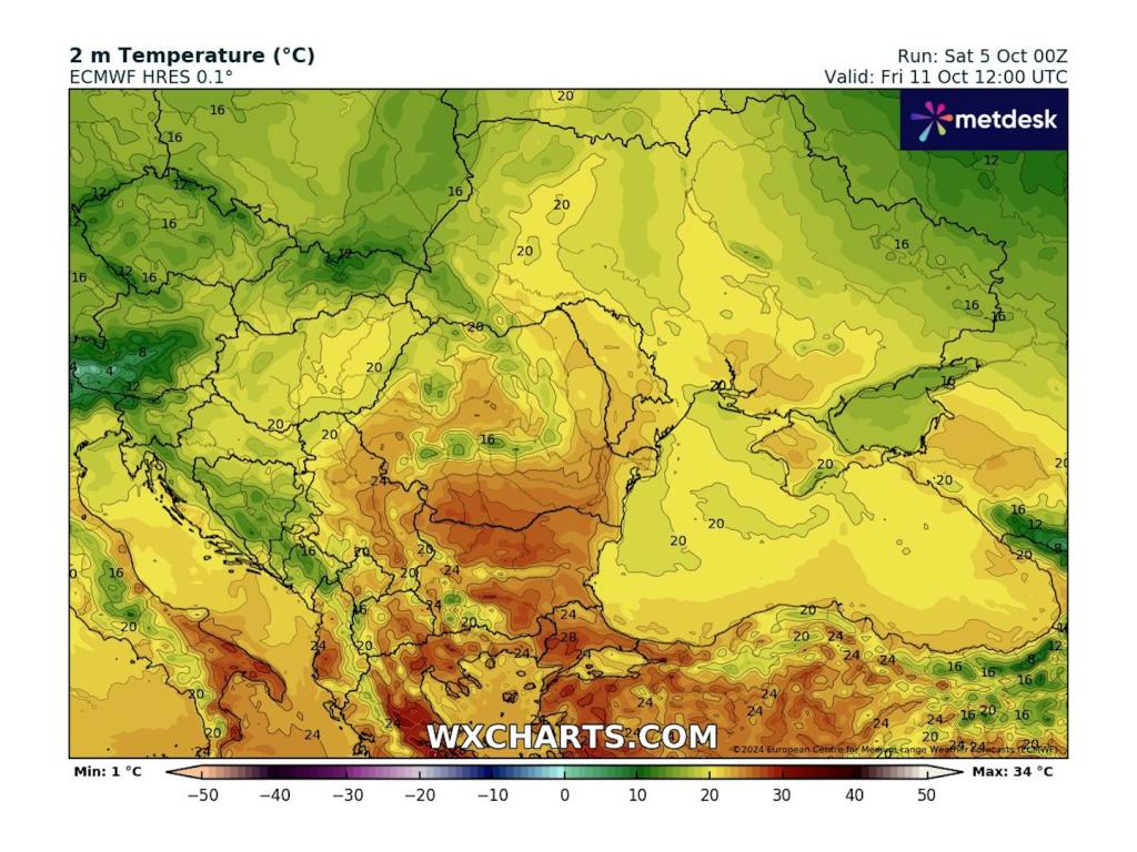 Максимални дневни температури за 11 октомври според ECMWF