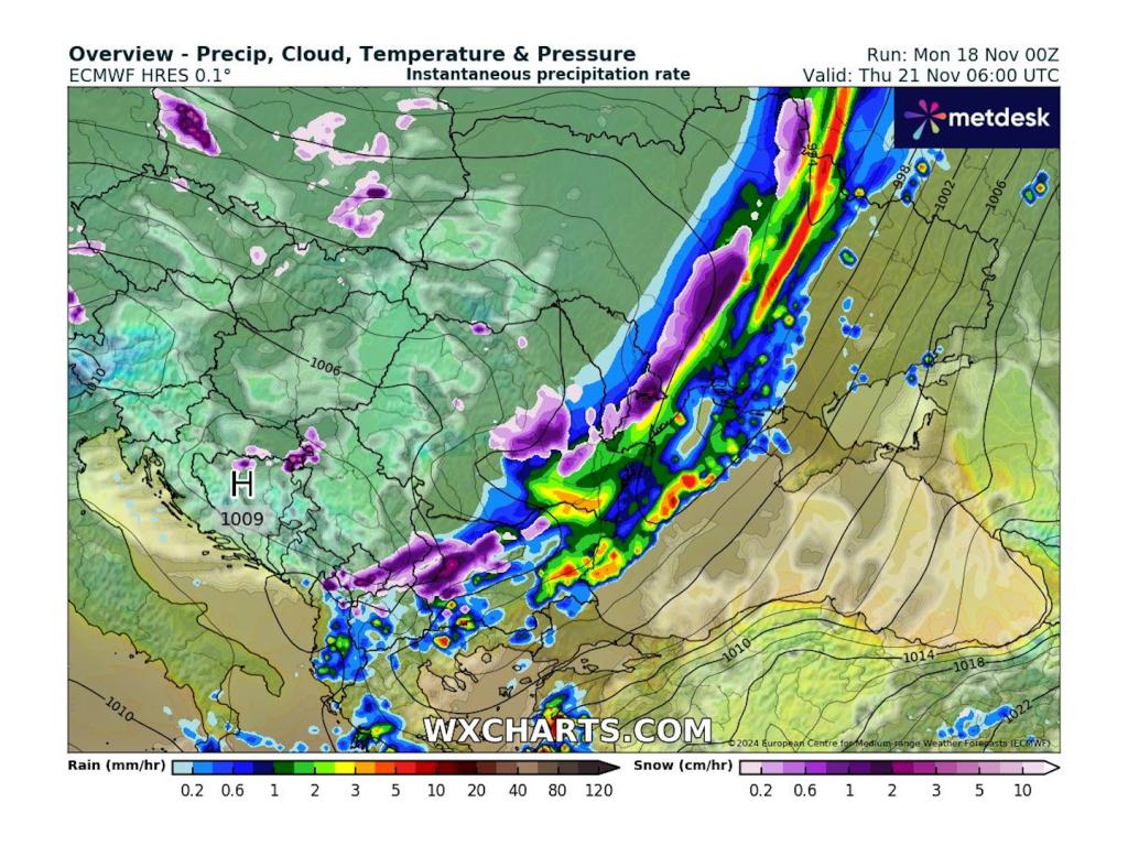 Студен атмосферен фронт според ECMWF