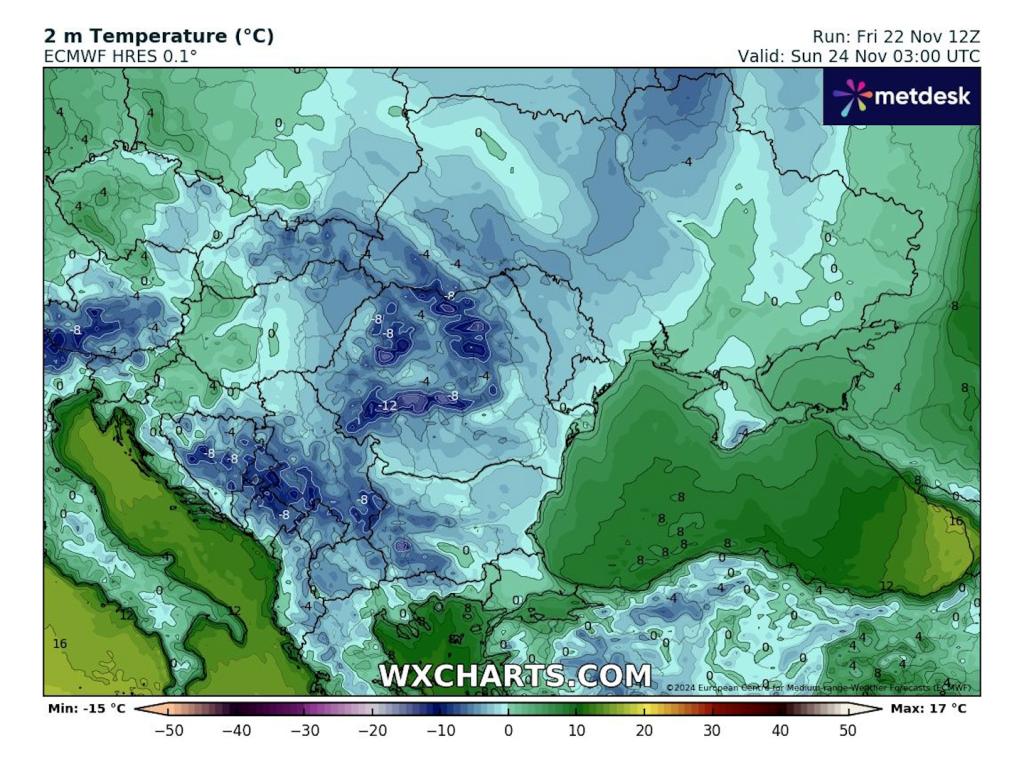 Ледена сутрин в неделя и понеделник според ECMWF