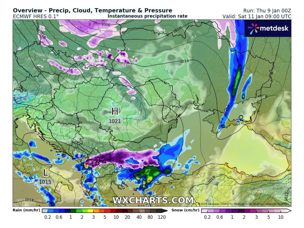 Оваквани валежи от сняг в събота според ECMWF