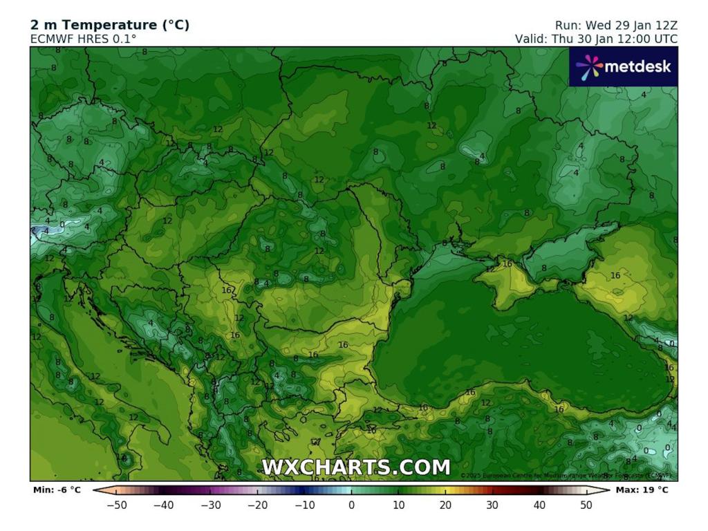 Очаквани дневни температури в четвъртък според ECMWF