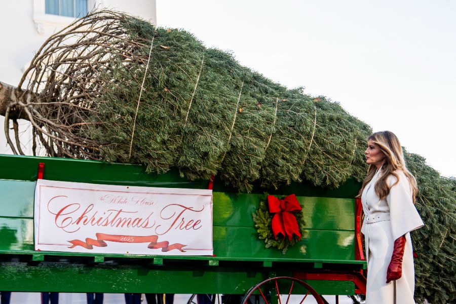 <p>Мелания Тръмп посрещна коледното дърво на Белия дом</p>