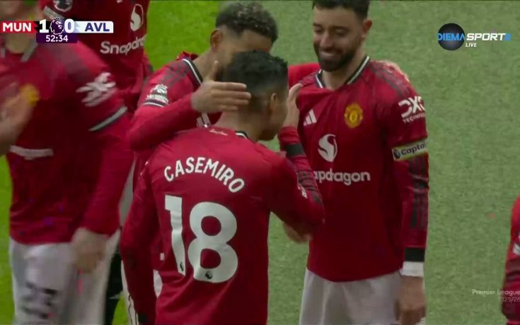 Каземиро даде преднина на Юнайтед срещу Астън Вила