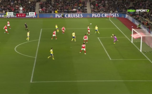 Напречната греда спря Саутхемптън да увеличат преднината си срещу Арсенал (видео)