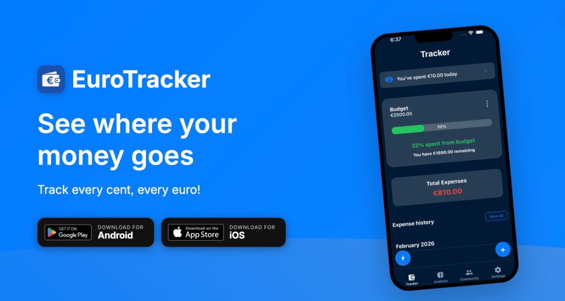 Интерфейсът на EuroTracker  приложение за проследяване на ежедневните разходи.