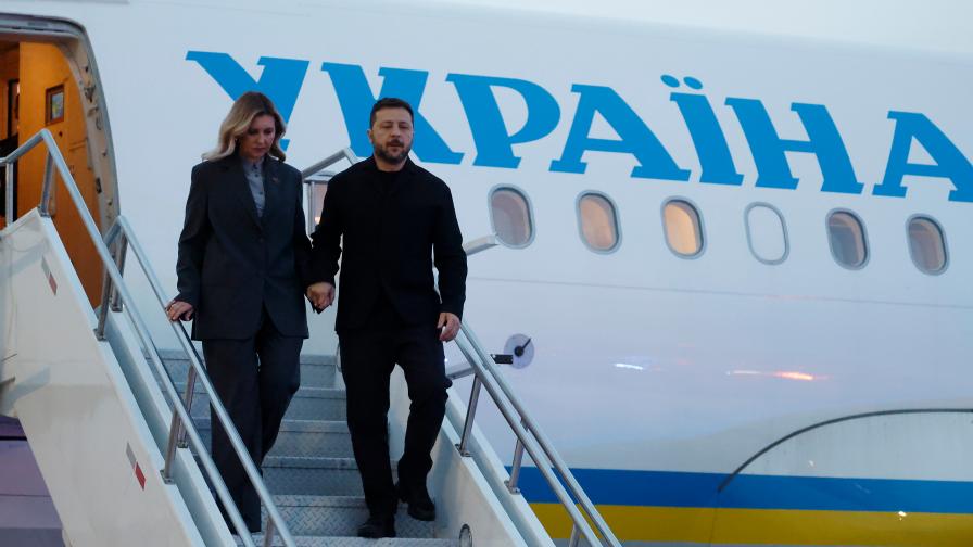 Президентът на Украйна Володимир Зеленски и съпругата му Олена Зеленска пристигат в Калгари, Канада. 9 септември 2026 г.
