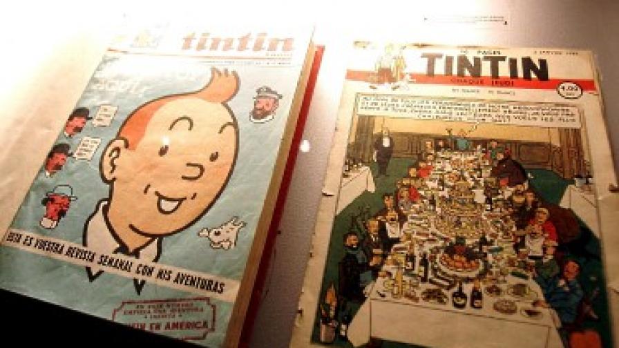 Две от първите издания на комиксите за Тинтин на изложба в Мадрид в края на 2007 г.