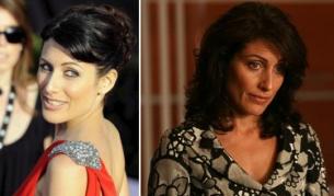 Лиза Едълстайн на червения килим (вляво) и в ролята на д-р Лиза Къди в кадър от сериала