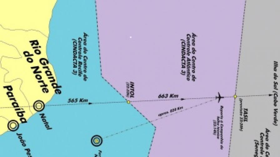 Зоната, в която полет AF 447 е изчезнал от радарите