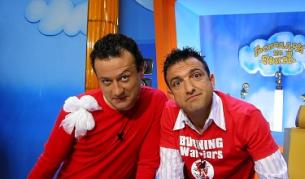 Димитър Рачков и Васил Василев-Зуека - едната двойка водещи на шоуто за телевизионни гафове