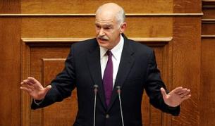 Гръцкият премиер Георгиус Папандреу по време на дебата