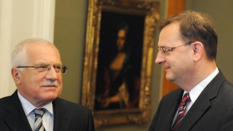 Президентът на Чехия Вацлав Клаус и премиерът Петър Нечас
