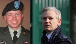 Обвиненият Брадли Манинг (л) и създателят на "Уикилийкс" Джулиан Асандж