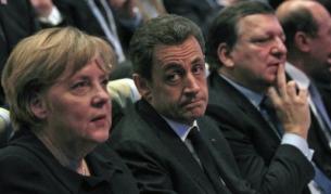 Ангела Меркел, Никола Саркози и Жозе Барозу на конгреса на Европейската народна партия в Марсилия